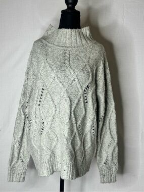Sundance Womens Light Gray Cable Knit Mockneck Oversized Sweater Sz S Cozy